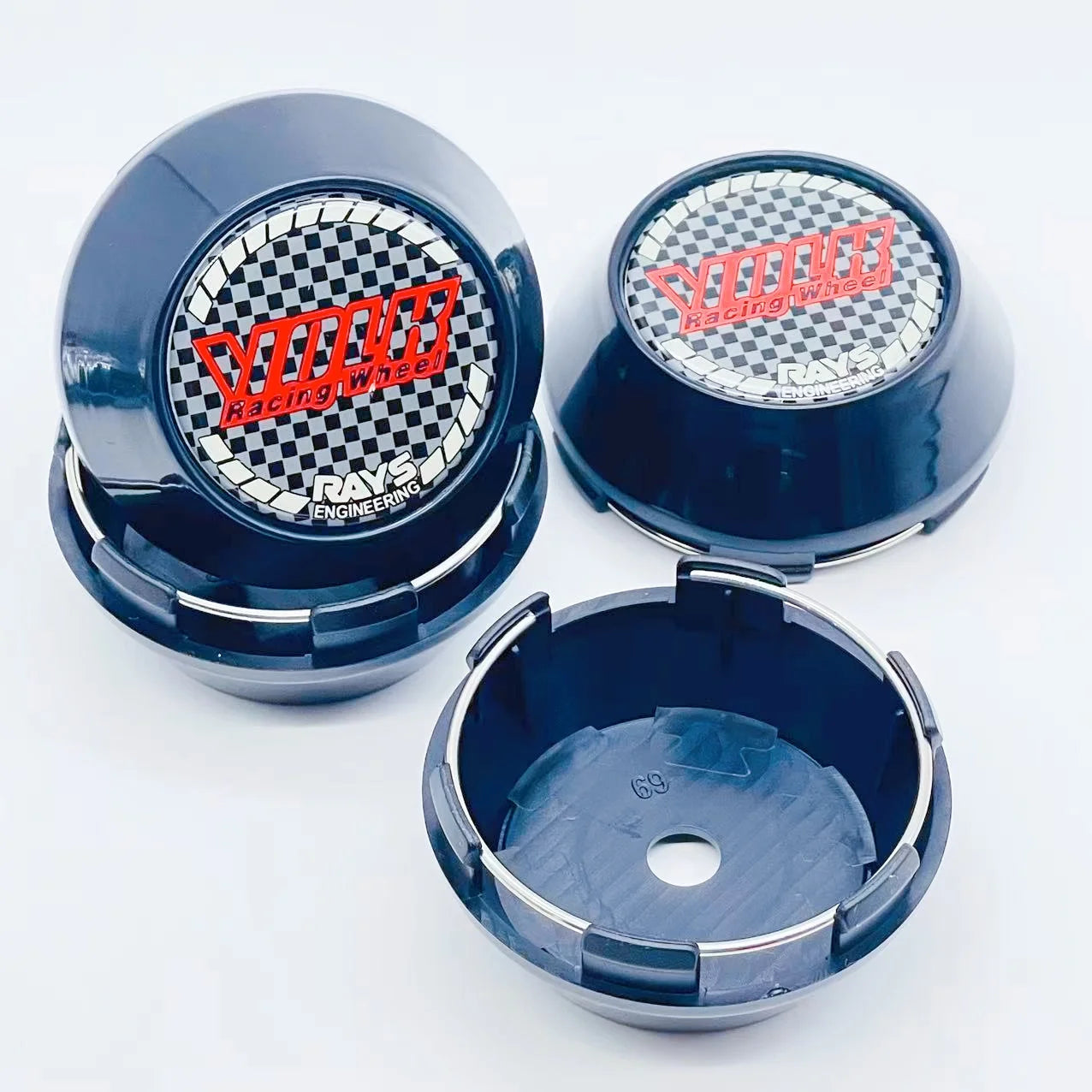 4PCS JDM Sport Rim Cap Clip 60mm 64mm 65mm 68mm 69mm VOLK RAYS Emblem Sticker Wheel Center Hub Caps Car Cover Cap Black & Silver CM World