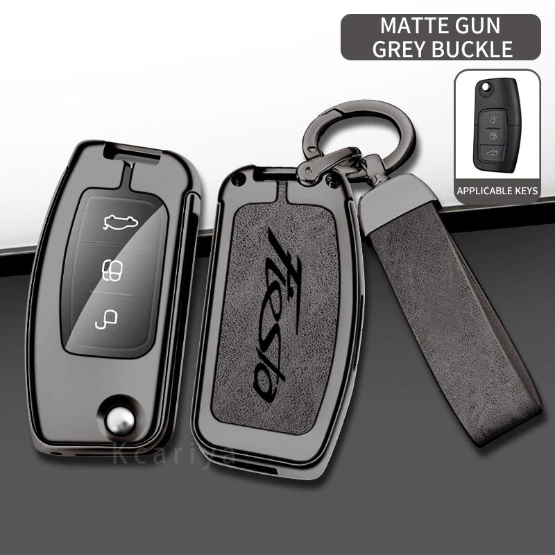 New Auto TPU Zinc Alloy Key Case Bag For Ford Fiesta Logo Car Key Chain Car Metal Key Shell Car Interior Decoration Accessories CM World