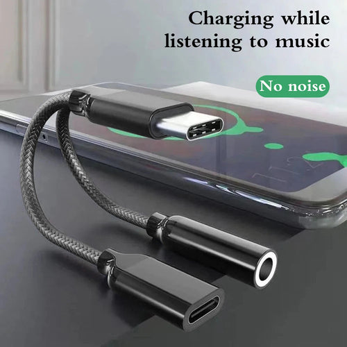 2 In 1 USB C To 3.5mm Headphone And Charger Adapter USB C PD 3.0 Port To Aux Audio Jack With PD Fast Charging Dongle Cable Cord Car Mobile World