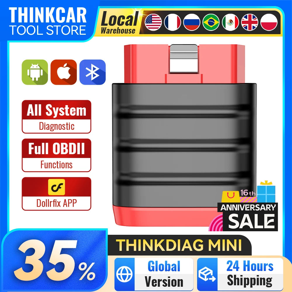 THINKCAR Thinkdiag Mini Bluetooth OBD2 Scanner Diagnostic Tool Full-System Car Scanner Check Engine Light Fault Code Reader Tool Car Mobile World