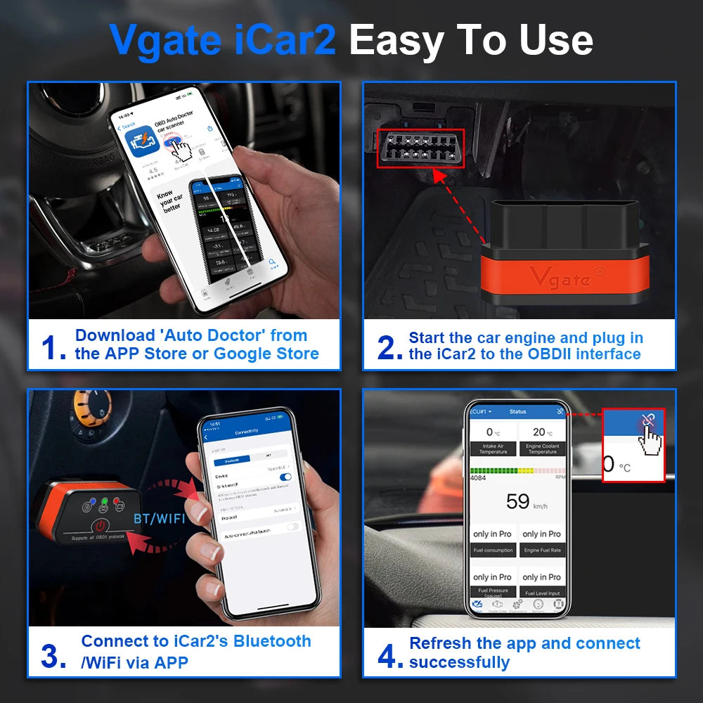 Vgate iCar2 ELM327 V2.2 OBD2 Scanner For Android iOS Bluetooth 3.0 WiFi OBD 2 Car Diagnostic Tool Code Reader PK KONNWEI KW906 Car Mobile World