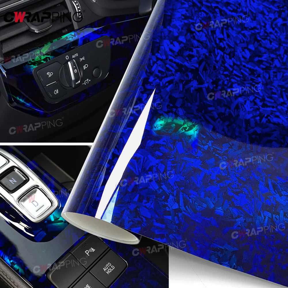Laser Blue Carbon Fiber Vinyl Car Wrap Air Release Stickers for Car Wrapping Film Body Covering Auto Outdoor Accessories Sticker