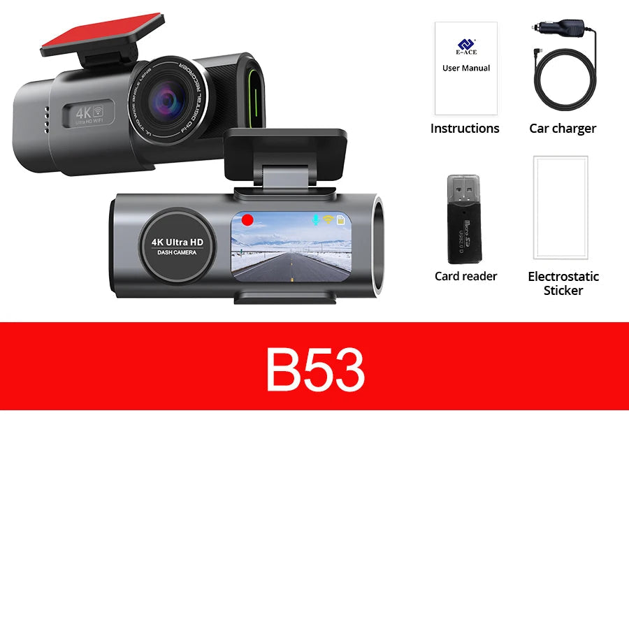 4K Dash Cam Built-in WiFi APP Control HD Night Vision Car Video Recorder Loop Recording G-sensor Car DVR Optional Rear Camera Car Mobile World