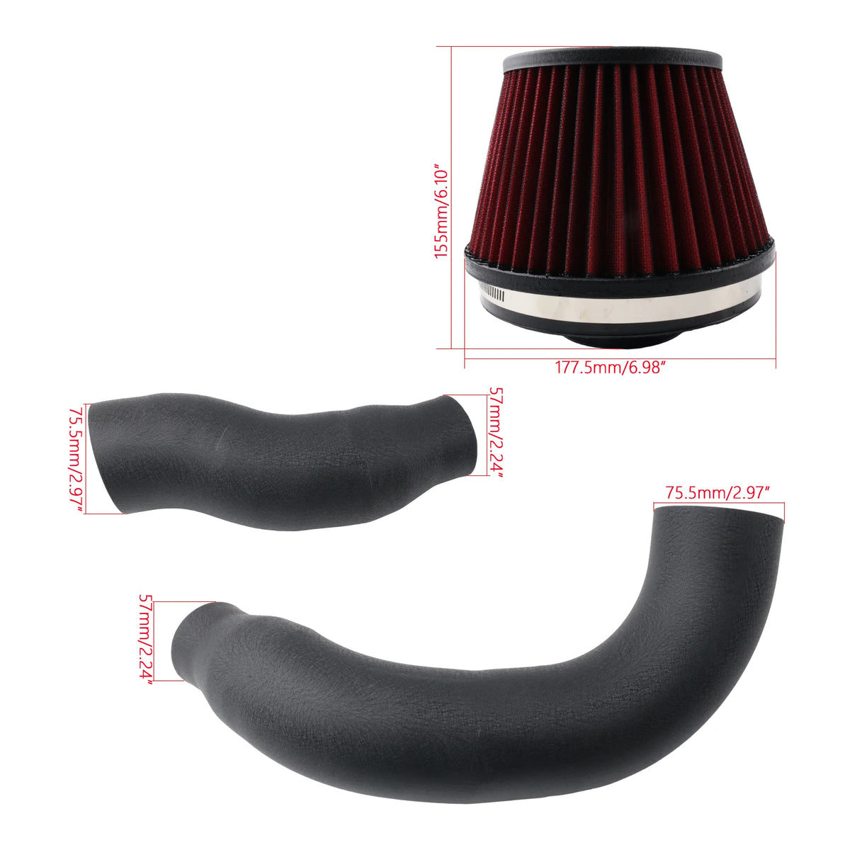 Dual 3'' Dry Filter +Pipe Cold Air Intake Kit for C7 Audi S6 S7 RS6 RS7 2012-2018 4.0T V8 Engine