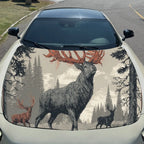 Dreamy Deer in a Mythical Forest PVC Car Engine Hood Vinyl Wraps, Self-Adhesive Waterproof Car Hood Decal Sticker, Car Decoratio