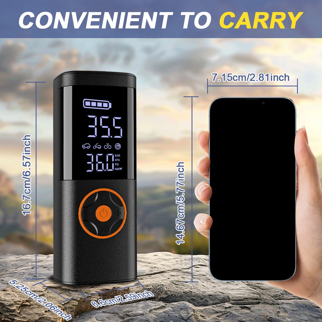7-in-1 Multifunctional Portable Emergency Jump Starter with Inflator Inflatable Pump,Air Compressor for Car Motorcycle Bicycle