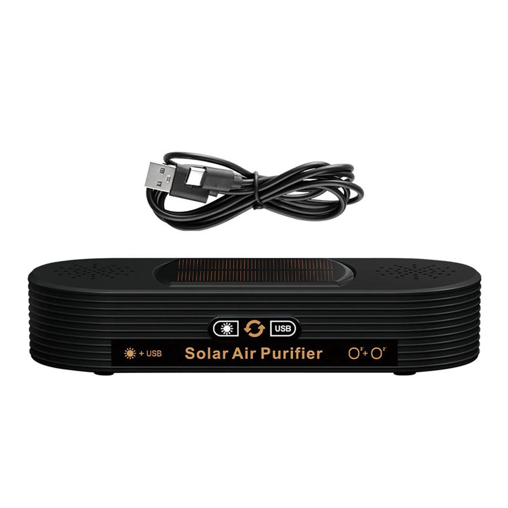 Solar USB Car Air Purifier Auto-Switch Power Safe Ozone Ion Tech Dual-mode Vehicle-mounted Ion Active Oxygen Dual-core Purifier CM World