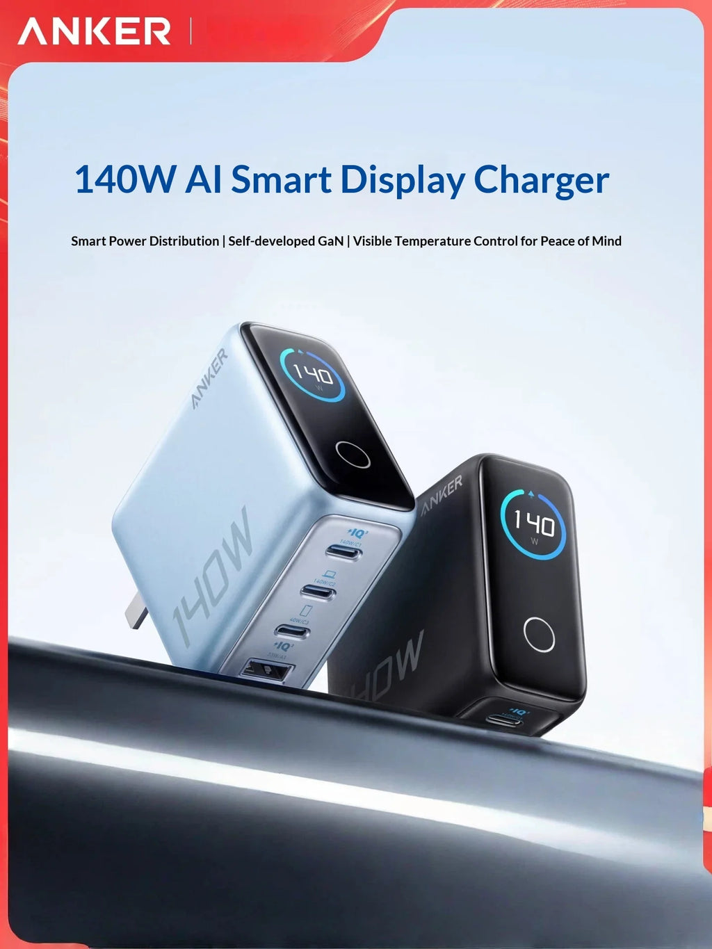 Anker 140W 100W AI Display GaN Charger PD Multi Port Fast Charging Power Adapter For MacBook Laptop Tablet Apple Smart Phone