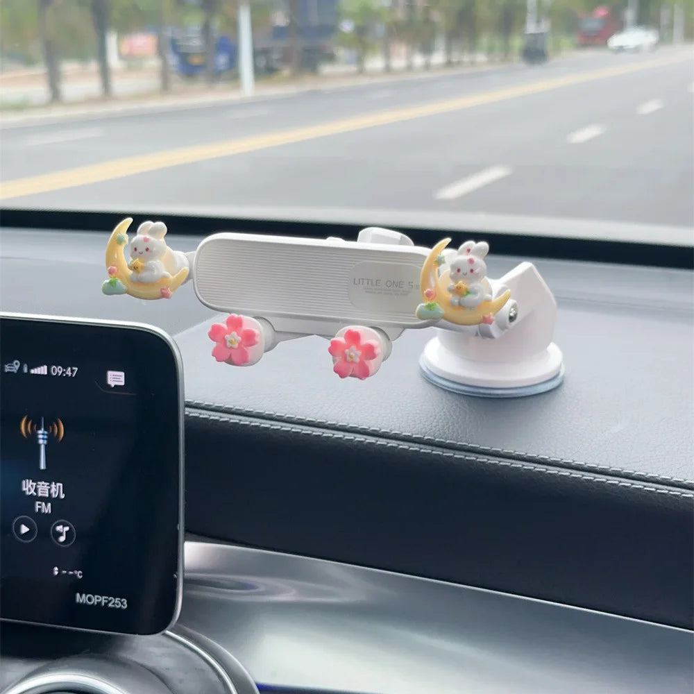 Car Cartoon Phone Holder for Navigation - Creative Air Vent Suction Cup Mount Stand, Rotating Gravity Support Multi-Function Bra CM World