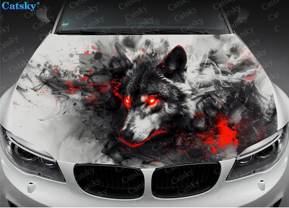 Brightly Colored Wolf Car Hood Decal Stickers Wrap Vinyl Film Engine Cover Decals Sticker Car Hood Protective Film