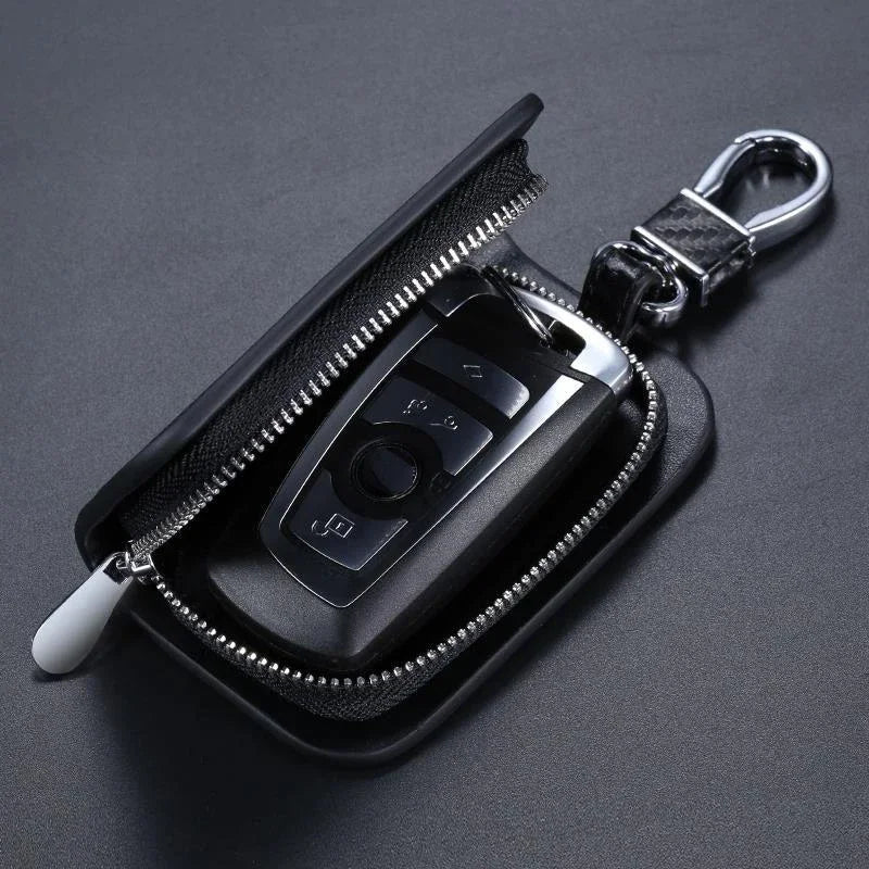 Leather Car Key Keychain Covers Zipper Key Case Bag With Car Logo Car-styling Auto Accessories 2024
