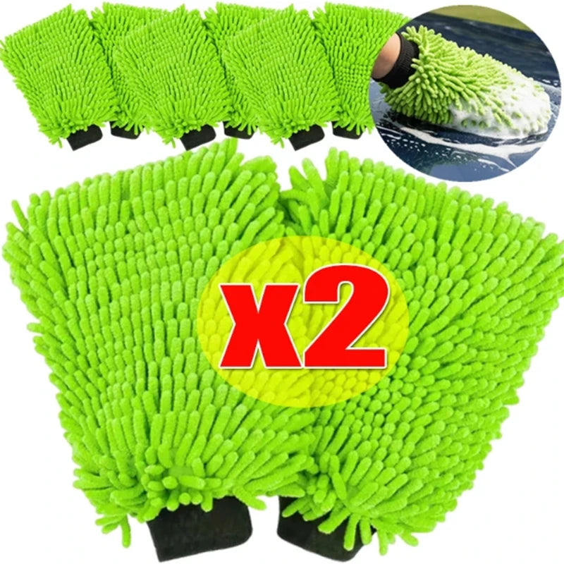 1/2PCS Microfiber Car Wash Gloves Super Soft Scratch Free Wash Mitts for Auto Detailing Cleaning Drying Glass Window Polishing CM World