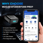 MUCAR BT200/BT200 Pro OBD2 Bluetooth Diagnostic Tool Full System Diagnose Oil SAS 15 Reset OBD 2 Scanner for All Car Code Reader Car Mobile World
