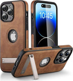 PU Leather Phone Case with Kickstand for iPhone 17 16 15 Pro Max 14 Plus 13 12 11 Mini Soft Grip Luxury Back Cover with Stand Car Mobile World
