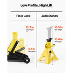 SucceBuy Low Profile Floor Jack 1.5T/2T/3T Capacity Steel Racing Floor Jack with Stands Hydraulic Trolley Car Lift for SUVs