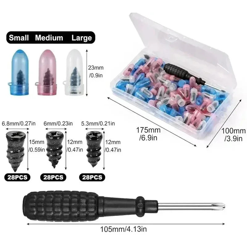 Car Tire Repair Nail Vacuum Tyre Screw Rubber Patch  Nails+ Tool Set W/Box Moto Tyre Repair Stud Patch Nail with Screwdriver. CM World