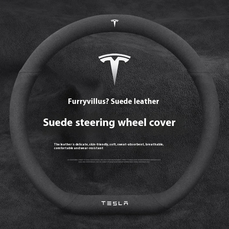 For Tesla Model 3 Model Y Model S Model X Roadster Suede Anti-slip Breathable Leather Car Steering Wheel Cover Auto Accessories CM World