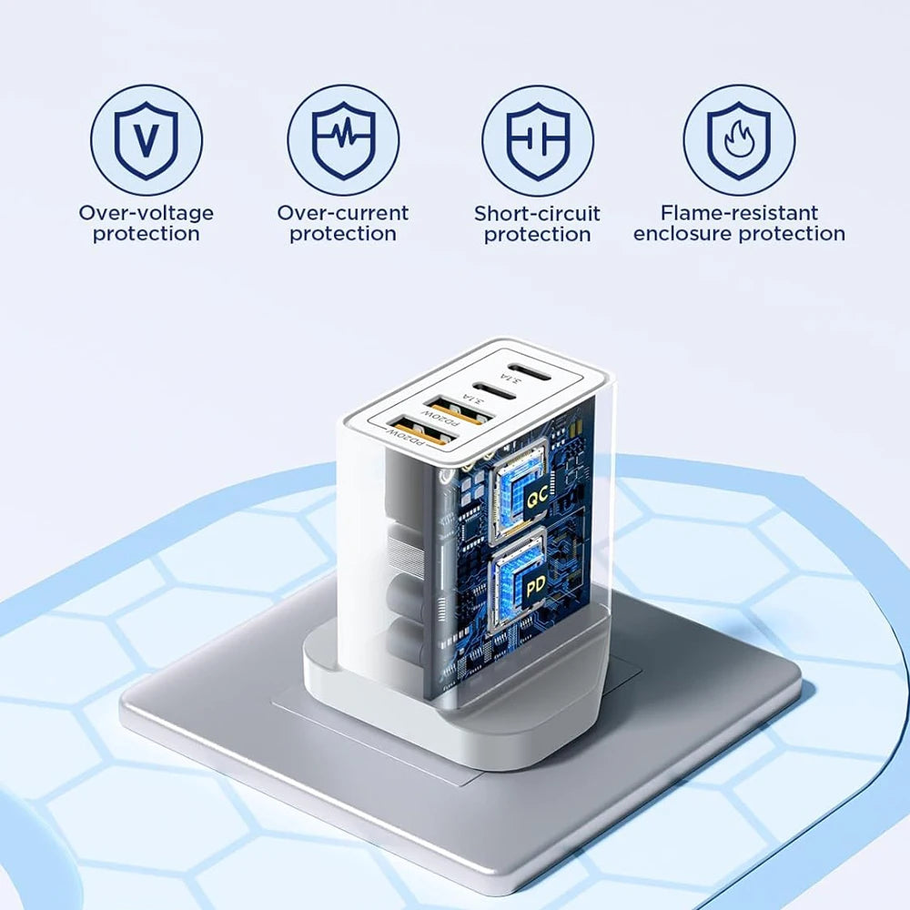 EU/UK/US/AU Plug Multi-Port USB-C/USB-A Wall Charger with Type C Cable, 40W Dual PD Fast Charging Block Mobile Phone Adapter Car Mobile World