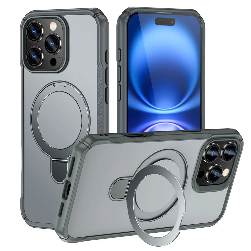 For Magsafe Wireless Charge Fold Magnetic Stand Phone Case For iPhone 15 16 17 Pro Max 16E 14 13 12 11 Anti-slip Bumper Cover Car Mobile World