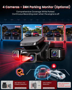 HUPEJOS V9 4CH 360° 4K Dash Cam, AI DMS Monitor, WiFi & GPS, Night Vision, Touch Screen & Voice Control, 24/7 Parking Mode