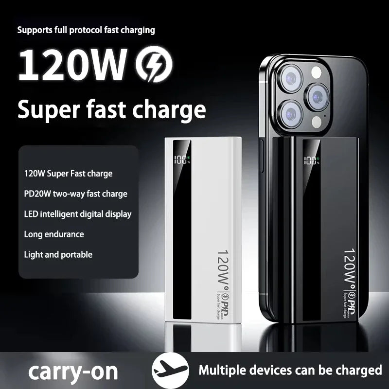 For  Xiaomi 120W 200000mAh High Capacity Power Bank Super Fast Charging Portable External Battery Power Bank For Iphone Samsung Car Mobile World