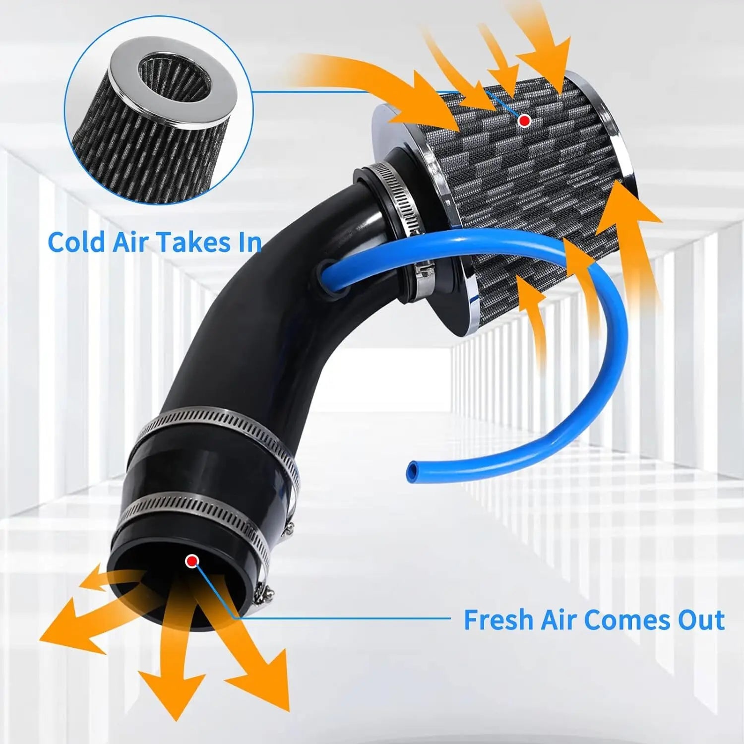 1Set 3" Cold Air Intake Filter Induction Kit Pipe Power Flow Hose System CM World