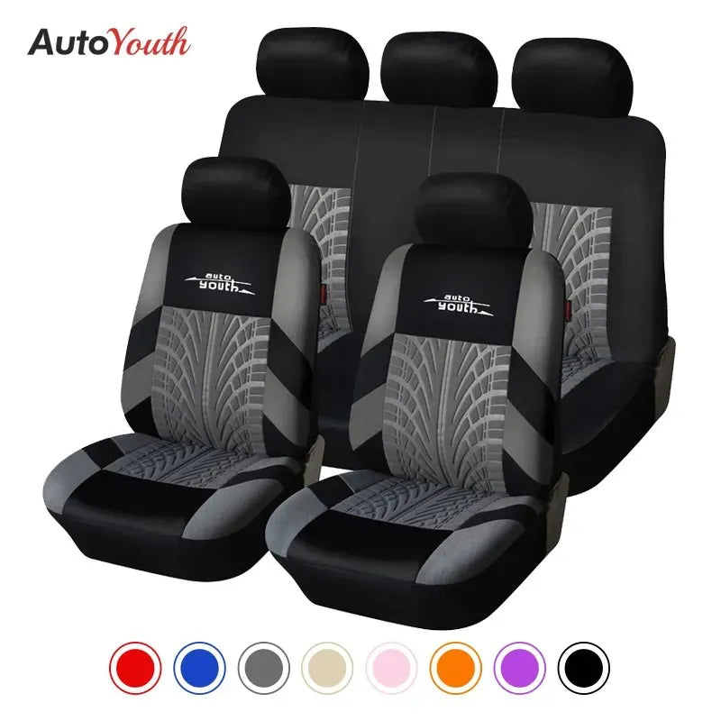 AUTOYOUTH Brand Embroidery Car Seat Covers Set Universal Fit Most Cars Covers with Tire Track Detail Styling Car Seat Protector Car Mobile World