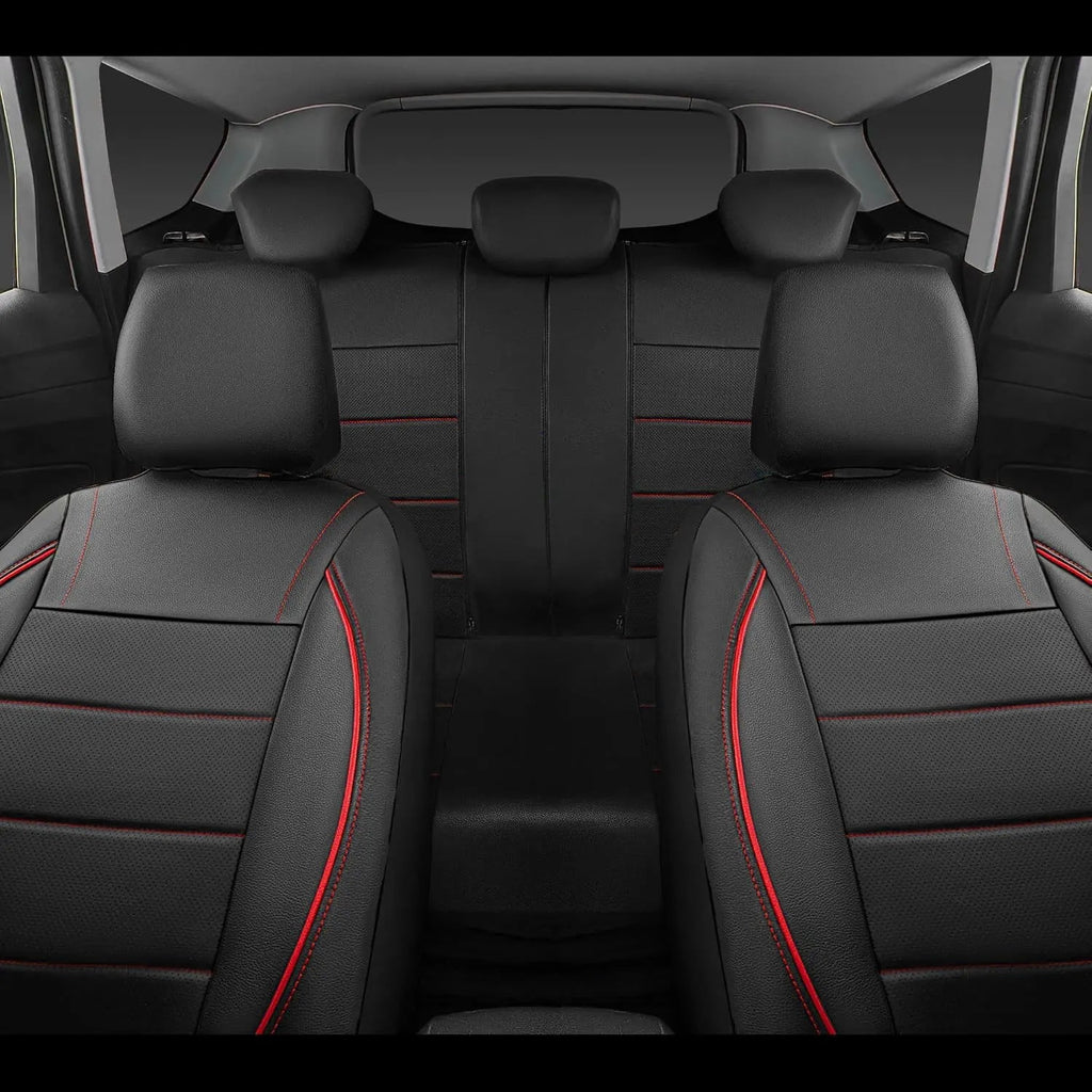 Universal Leather Car Seat Covers Red Simple Waterproof 5 Seat Car Seat Cover CM World