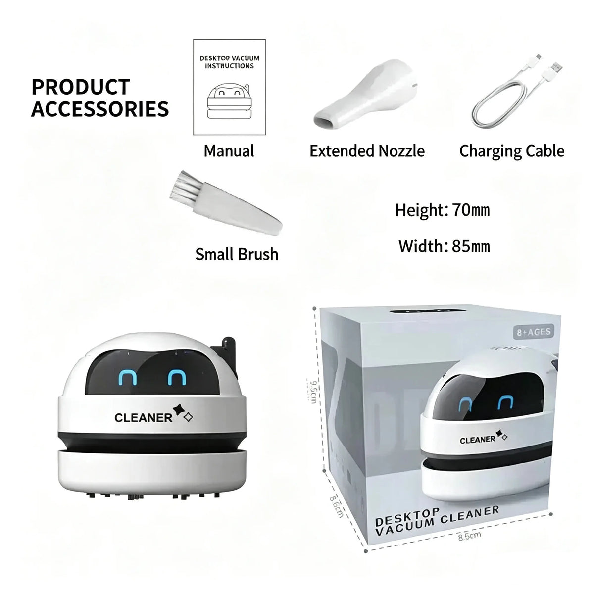 Latest Model  Wireless USB Rechargeable Desktop Dust Vacuum｜Mini Table Car Vacuum Cleaner With Detachable Nozzle Cleaning Tool
