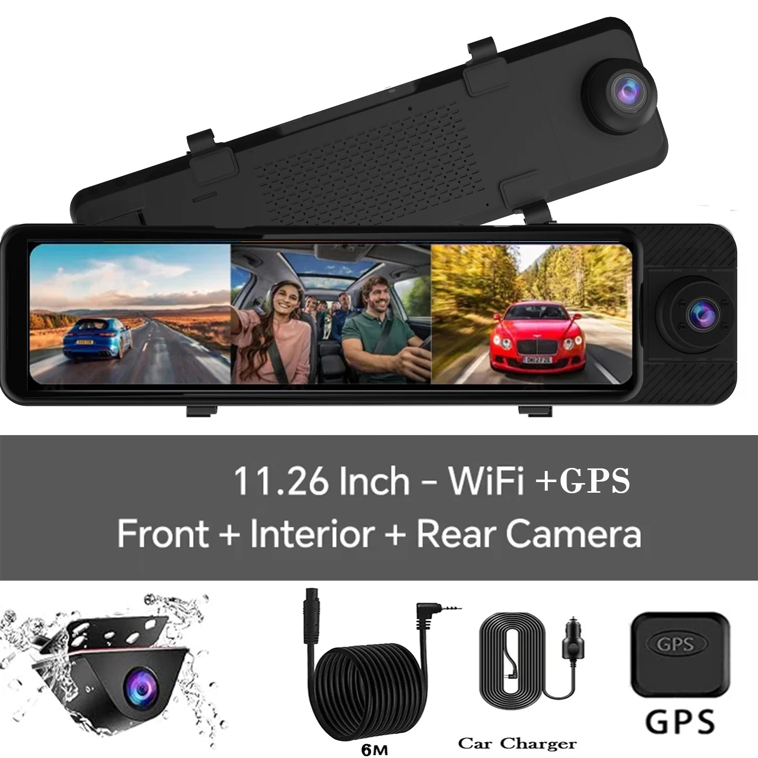 3 Channel Mirror Dash Cam with Front 4K in-Cabin & Rear 1080P Cameras Enhanced Night Vision G-Sensor & Parking Monitor WIFI GPS Car Mobile World
