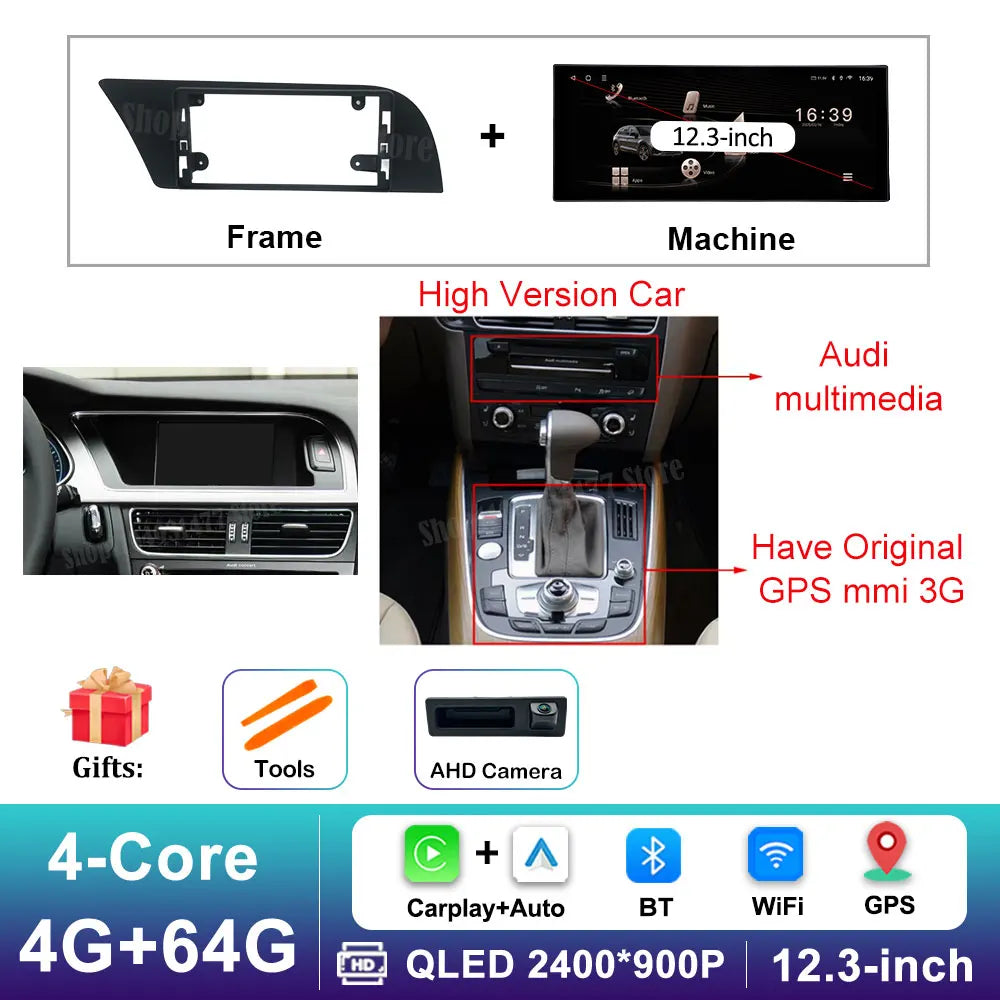 12.3 '' Ultra-thin Screen GPS Android 16 for Audi A4 B8 A5 2009 - 2016 BT Car Video Radio Multimedia Player 4G Auto Accessories CM World