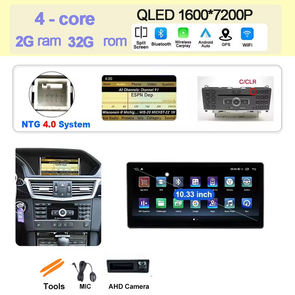 Wireless Carplay Car Radio Multimedia For Mercedes Benz E Class W212 2009 - 2016 QLED Screen 4G Android 15 Auto Accessories Ster CM World
