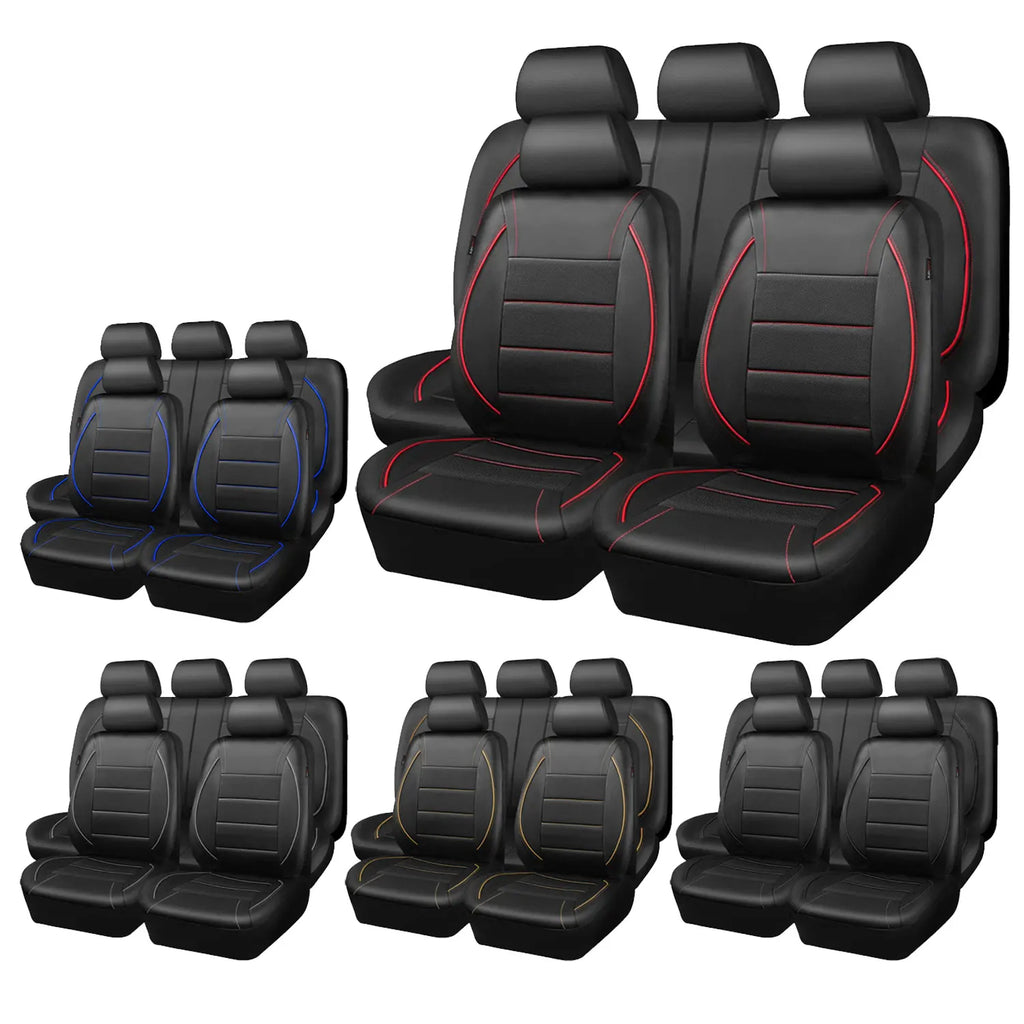 Universal PU Leather Car Seat Covers Simple Style Breathable 5 Seat Car Seat Cover, Auto Chair Protector Interior Accessories