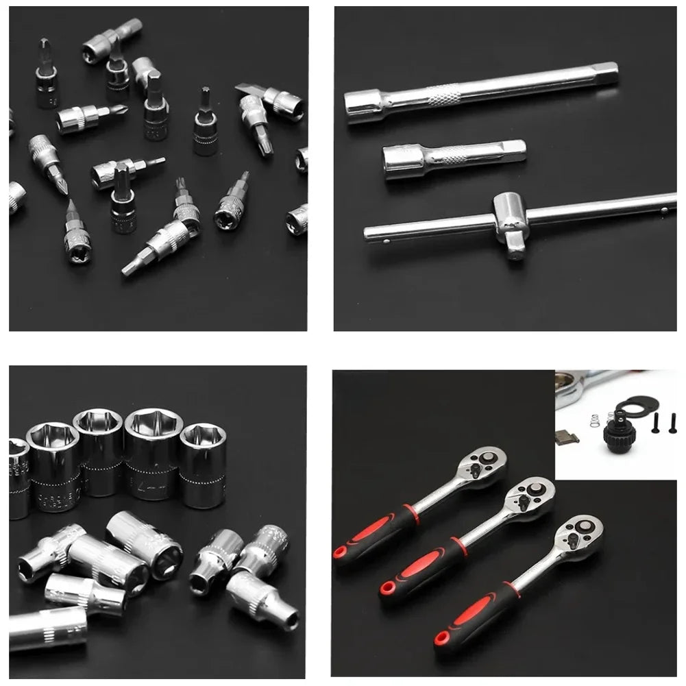 １Pc Krachtige 46pcs/set Carbon Steel Combination Set 1/4" Wrench Socket Spanner Screwdriver Household Motorcycle Car Repair Tool