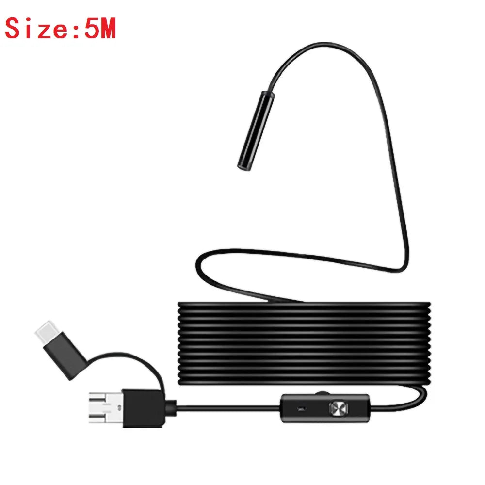 7mm 3-in-1 Endoscope Camera IP67 Waterproof 6 LED Adjustable USB Android Flexible Inspection Borescope Camera for Phone PC CM World