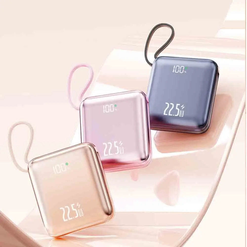 CCC Certificated Mini Cute Power Bank Built-in Cable 20000mAh 22.5W Fast Charging External Battery for IPhone Samsung Xiaomi