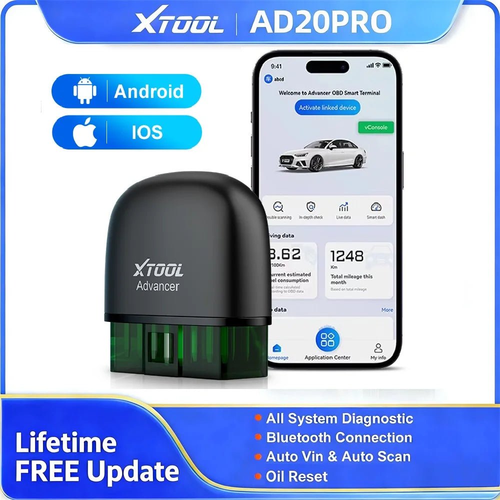 XTOOL Advancer AD20PRO Bluetooth Scanner Automotive All System Diagnostic Tool Full OBD2 Function Oil Reset DTC Lookup Live Data Car Mobile World