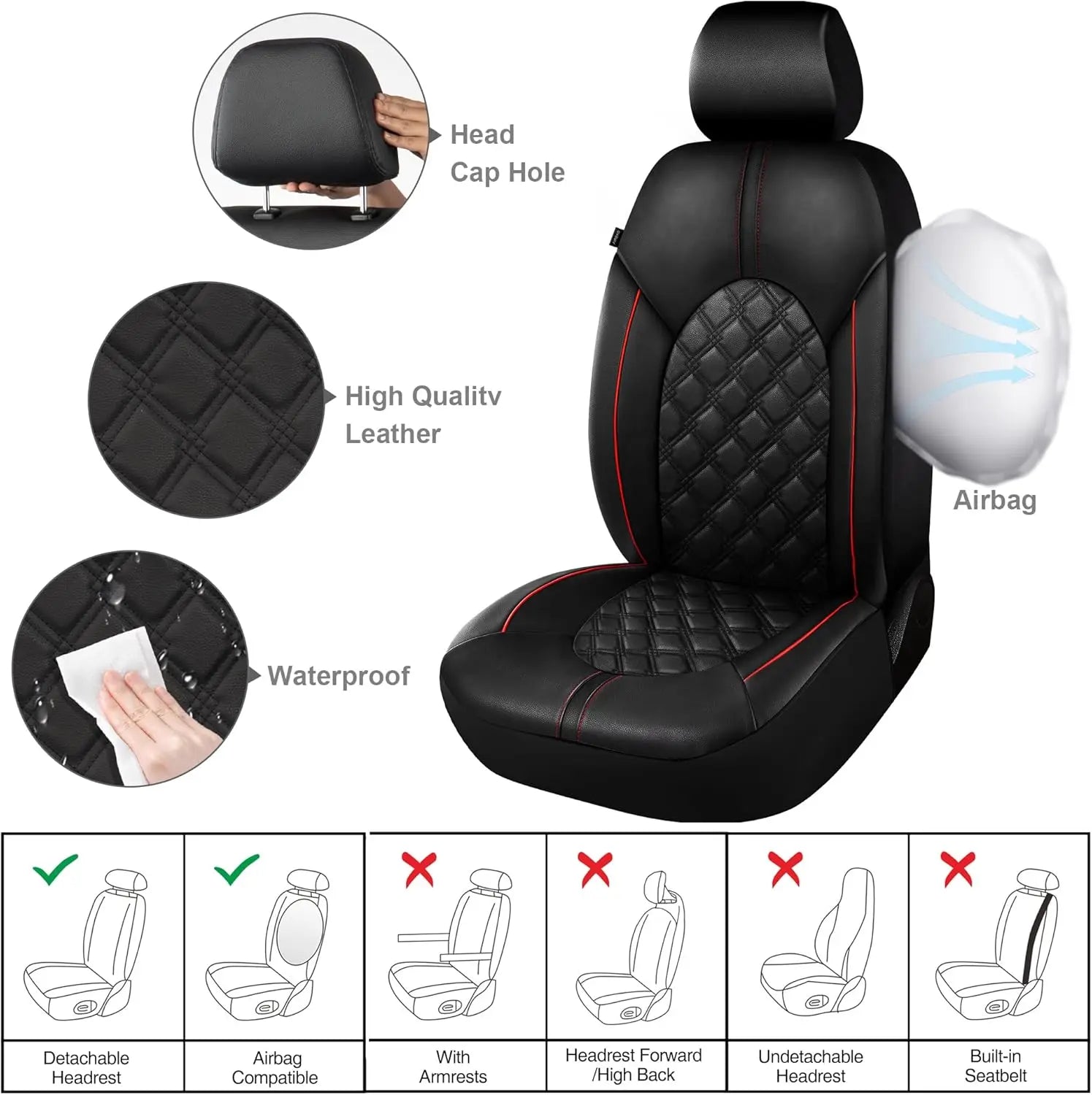 Universal Waterproof PU Leather Car Seat Covers Full Set with Split Bench Design for Sedans, SUVs, Trucks CM World