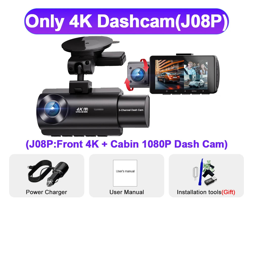 Kocam 3 Camera WIFI GPS 4K Dash Cam Car Dvr Interior Vehicle Three Way Channel Dvrs Recorder Video Registrator Dashcam Camcorder Car Mobile World
