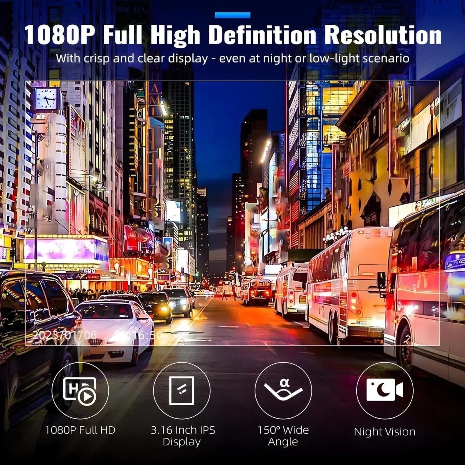 1080P Dual Lens Dash Camera Front and Rear Car Driving Recorder with Night Vision G Sensor 316 Inch IPS Display Car Mobile World