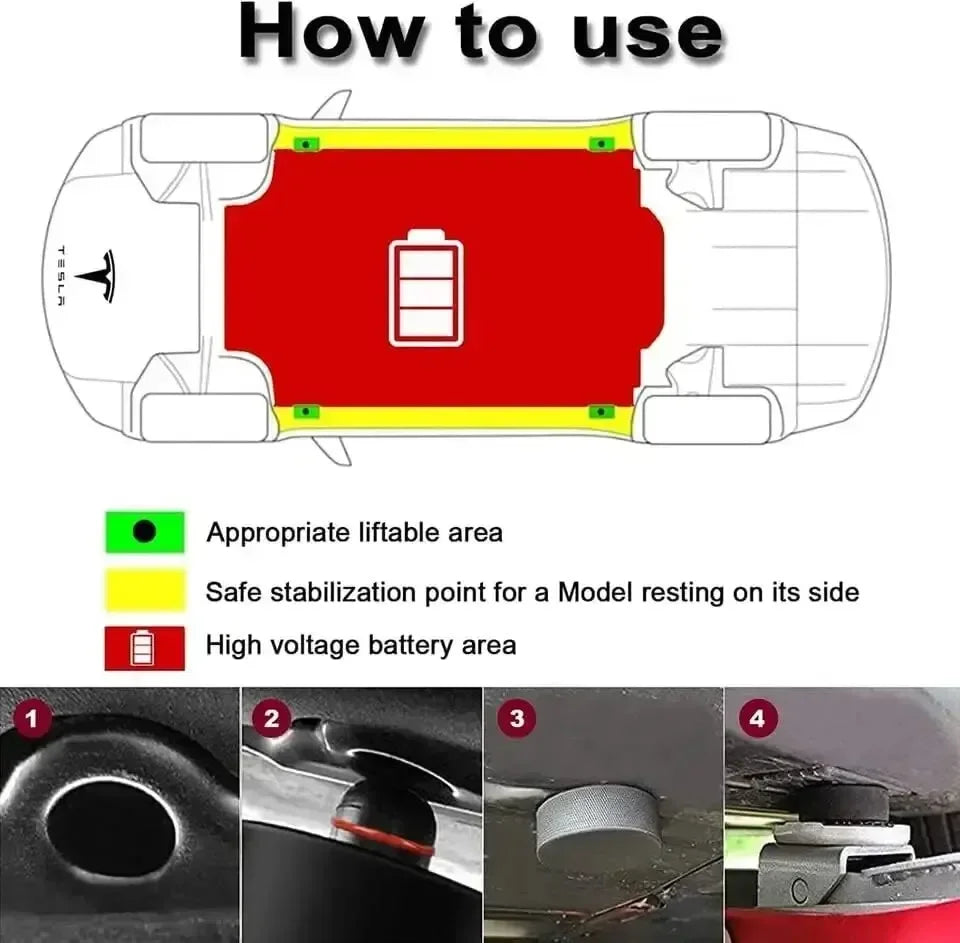 4pcs For Tesla Model X/S/3 Black RubberJackLifting Point Pad AdaptersPremiumStyling Enhanced Protection Easy Jacking Support Pad CM World