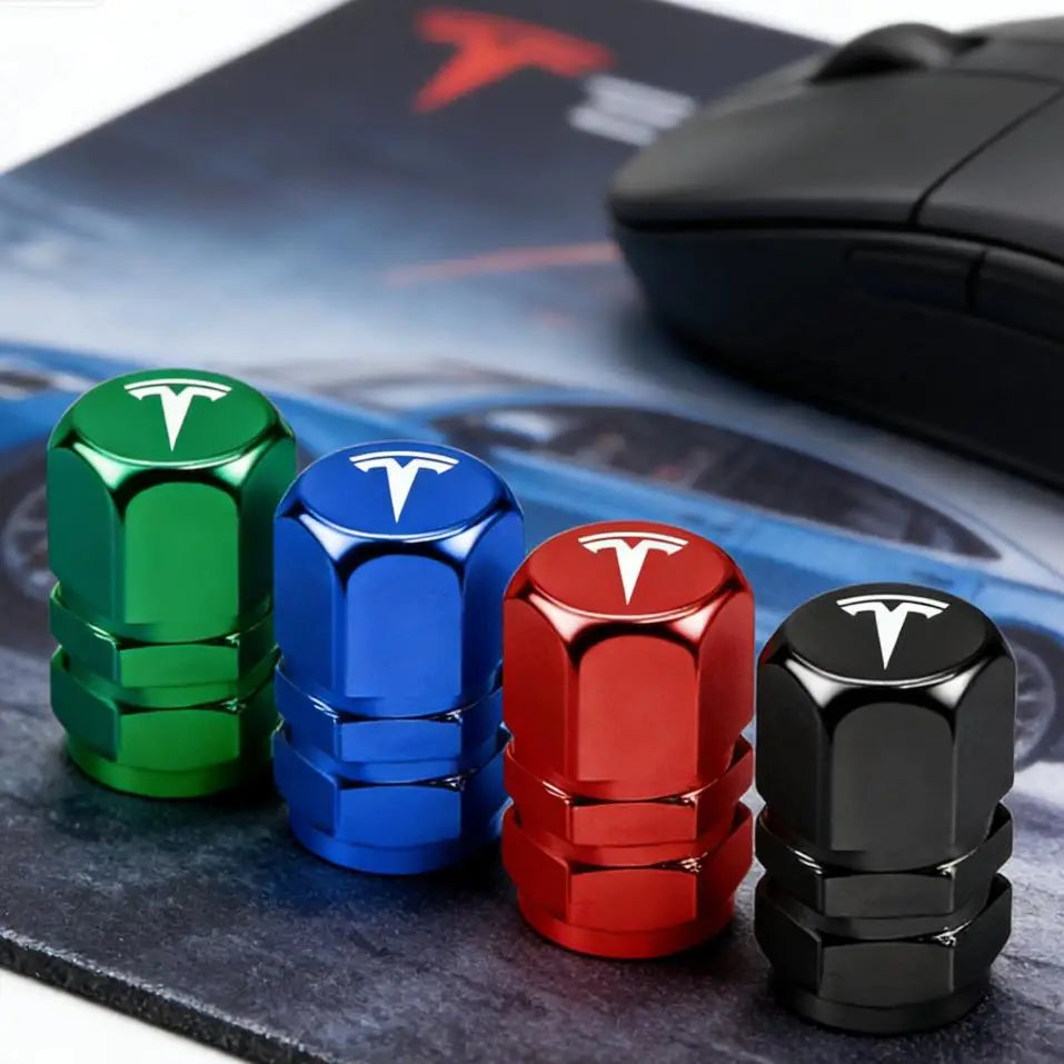 4pcs Metal Car Wheel Tire Valve Stem Caps Cover For Tesla Model 3 Y S X Cybertruck Juguete Sticker Coil SpaceX Auto Accessories