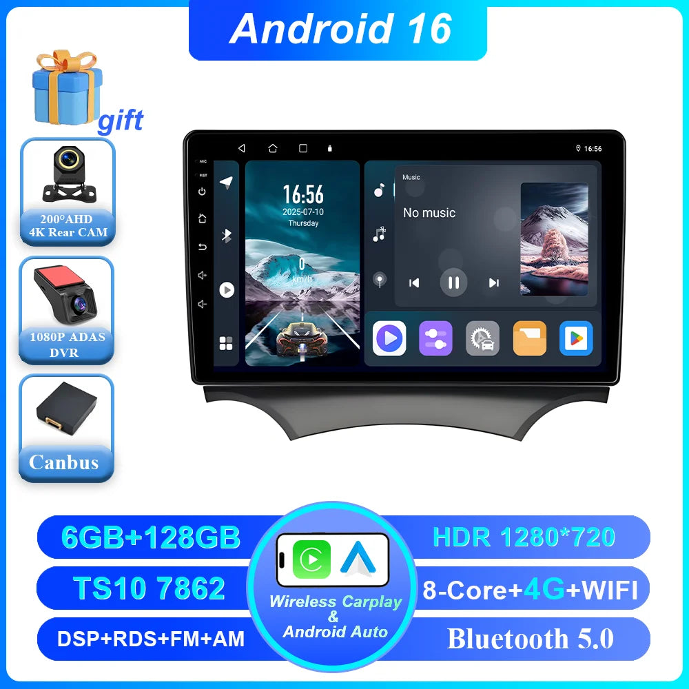 Android 16 Carplay For Ford Ka 2008 - 2014 Auto Radio Stereo Car Multimedia Video Player GPS Navigation QLED Touch Screen 4G DSP CM World