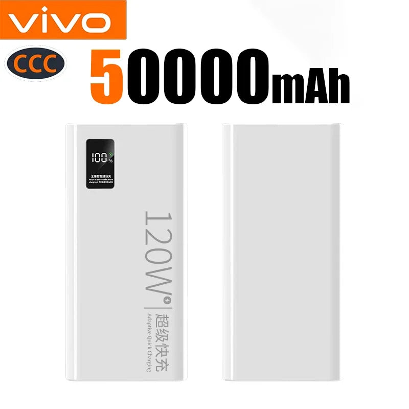 VIVO 2026 Large Capacity 500000mAh Powerbank 120W Fast Charging LEDPower Bank Portable Battery Charger Supply For Iphone Samsung Car Mobile World
