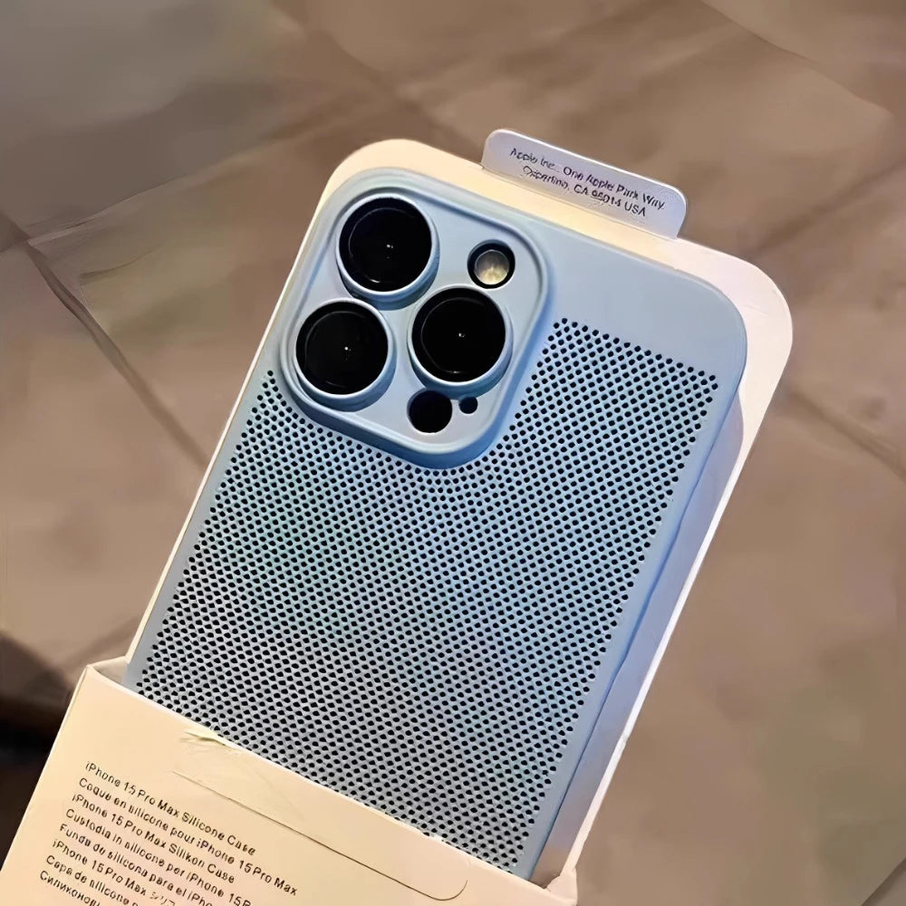 New Honeycomb Heat Dissipation Phone Case For iPhone 16 15 14 13 17 Pro Max Plus Cooling Breathable Solid Color Shockproof Cover Car Mobile World