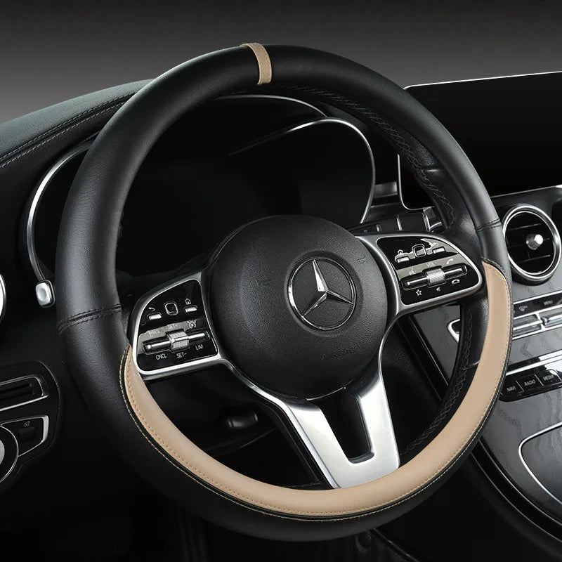 All-Nappa Leather Steering Wheel Cover Leather Steering Cover All-season Universal Breathable Car Handle Protective Case CM World