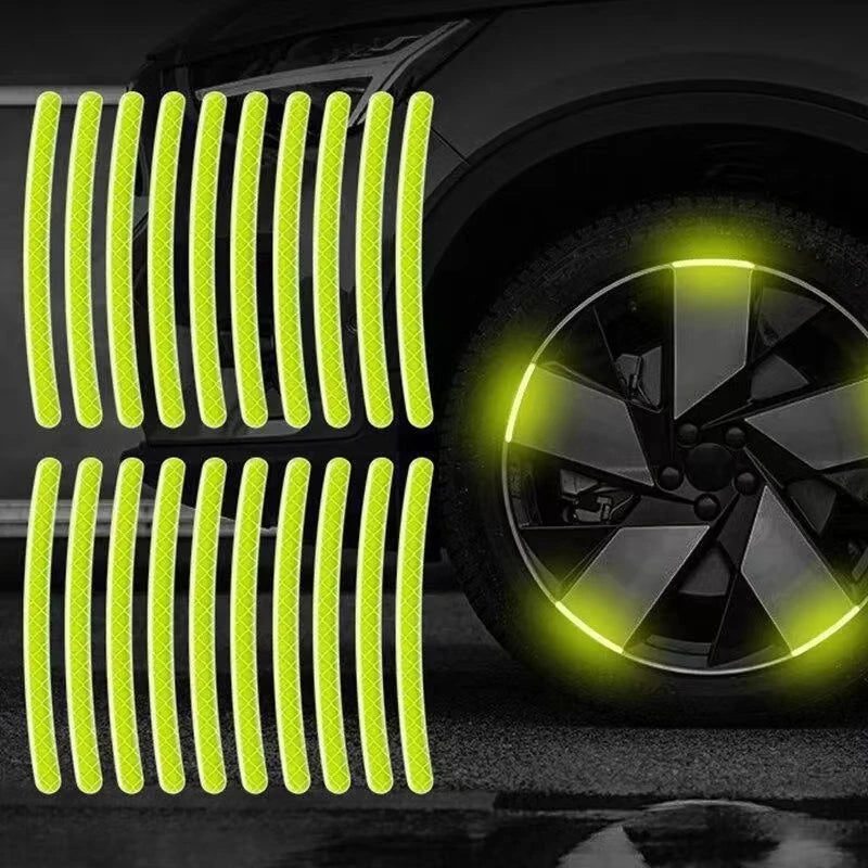 20PCS Reflective Stickers For Car Wheels Night Fluorescent Tire Safety Warning Stickers Personalized Decorative Car Stickers Car Mobile World