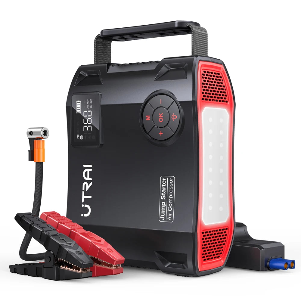 UTRAI 4 In 1 2000A Jump Starter Power Bank 16000mAh 150PSI Air Compressor Tire Pump Portable Charger Car Booster Starting Device CM World