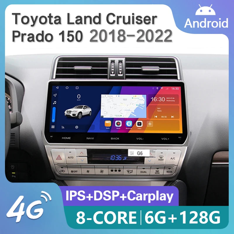 12.3" 2 Din Android Car Radio Multimedia DVD Player For Toyota Land Cruiser Prado 150 2018-2023 Navigation GPS Carplay Head Unit CM World