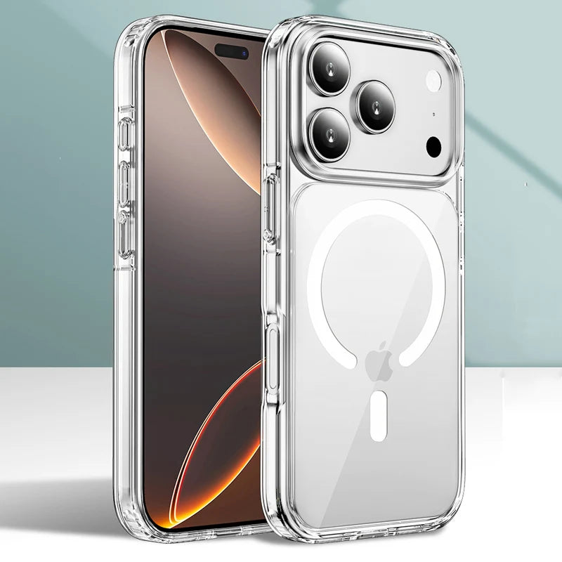 Crystal Transparent for Magsafe Magnetic Case For iPhone 17Air 17 17Pro 17Pro Max Clear Shockproof Cover for Wireless Charge Car Mobile World